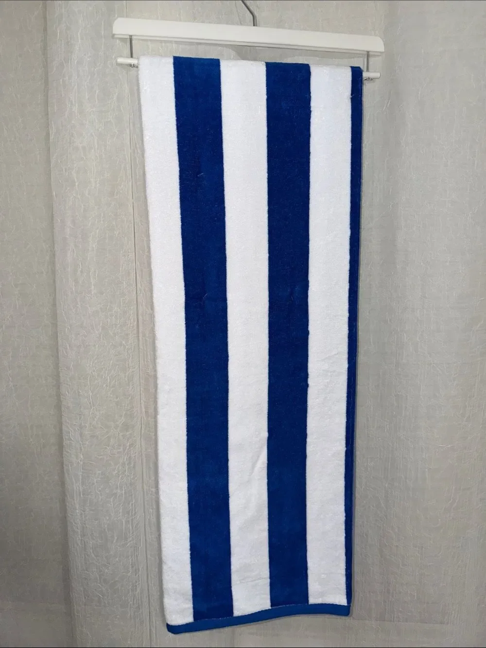 Royal Blue White Cabana Stripe Large Cotton Beach Towel